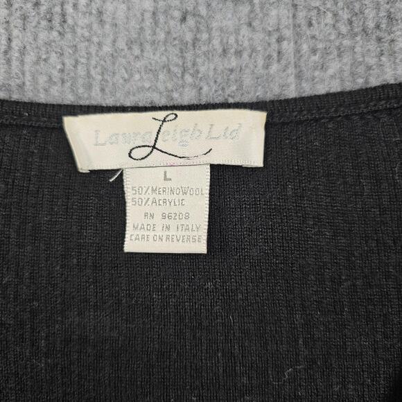 Laura Leigh Cardigan Womens Large Black Merino Wool Sweater Italy Quiet Luxury - Picture 2 of 5